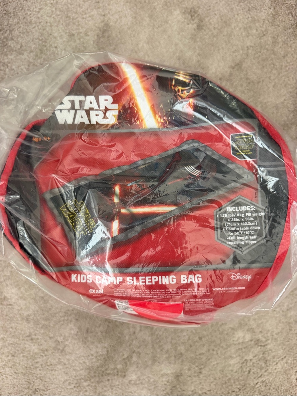 NWT Star Wars: The Force Awakens Kids Red Sleeping Bag | Kylo Ren